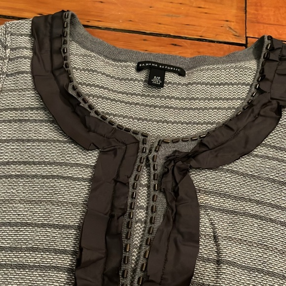 Banana Republic grey striped small cardigan sweater with ruffles and beaded. - Picture 2 of 8